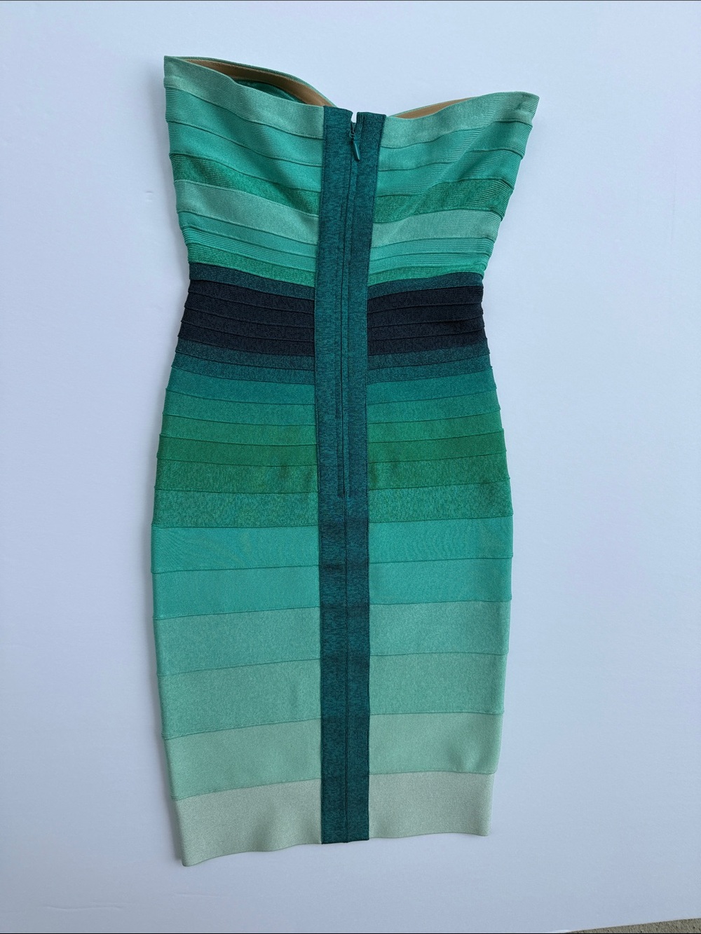 Hervé Léger Izzie Green Opal Combo Strapless Ombre Bandage Dress Size XS - Picture 7 of 13
